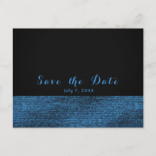 Blauw & Zwart Moderne Glam Lovertjes 'Save the Dat Aankondigingskaart