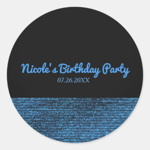 Blauw & Zwart Moderne Glam Pailletten Feest Favor Ronde Sticker