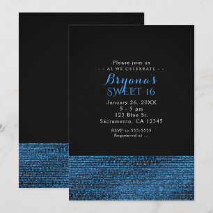 Blauw & Zwart Moderne Glamour Pailletten Feest Uit Kaart