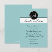Blauw Zwart Monogram Eenvoudige Trouwreceptiekaart Kaart (Voorkant / Achterkant)