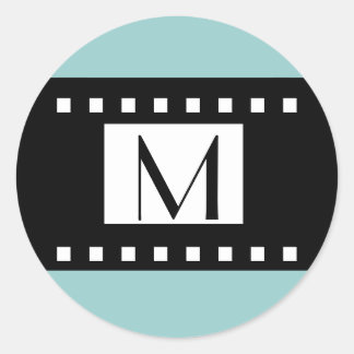 Blauw Zwart Monogram Initiaal Bruiloft Label