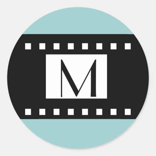 Blauw Zwart Monogram Initiaal Bruiloft Label (Voorkant)