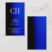 Blauw Zwart Monogram Professioneel Visitekaartje (Voorkant / Achterkant)