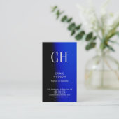 Blauw Zwart Monogram Professioneel Visitekaartje (Staand voorkant)