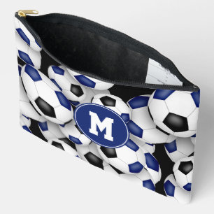 blauw-zwart monogrampatroon van voetballen etui