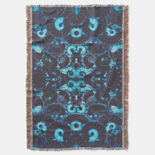 Blauw zwart Nautilus shell patroon bang geometrie Deken (Voorkant Verticaal)