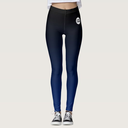 Blauw Zwart Ombre Gradient Custom Business Logo Leggings (Voorkant)