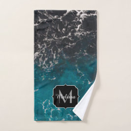 Blauw zwart ombre zee Monogram Bad Handdoek