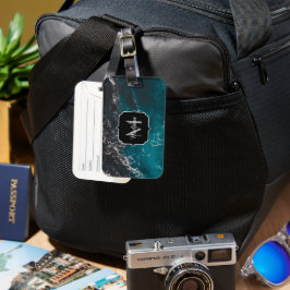 Blauw zwart ombre zee Monogram Bagagelabel