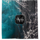 Blauw zwart ombre zee Monogram Douchegordijn (Voorkant)