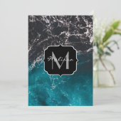 Blauw zwart ombre zee Monogram Kaart (Staand voorkant)