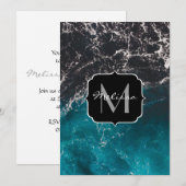 Blauw zwart ombre zee Monogram Kaart (Voorkant / Achterkant)