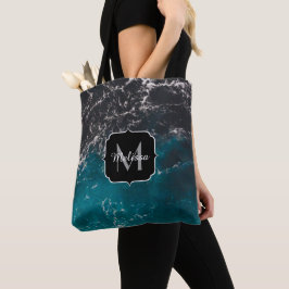 Blauw zwart ombre zee Monogram Tote Bag