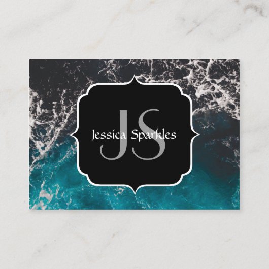 Blauw zwart ombre zee Monogram Visitekaartje (Achterkant)