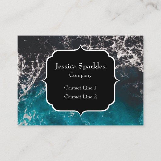 Blauw zwart ombre zee Monogram Visitekaartje (Voorkant)