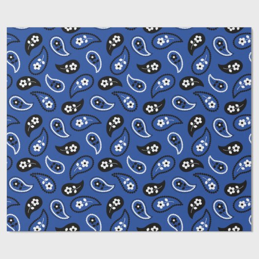 Blauw & Zwart Paisley Gift Wrap Cadeaupapier (Vlak)
