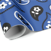 Blauw & Zwart Paisley Gift Wrap Cadeaupapier (Rol Hoek)