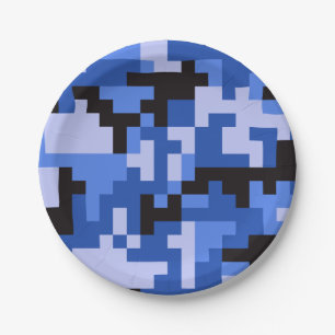 Blauw Zwart Pixel Leger Camo Camouflagepatroon Papieren Bordje