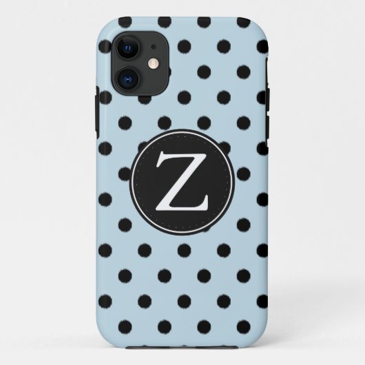 Blauw Zwart Polka Dots Monogram Case-Mate iPhone Case (Achterkant)