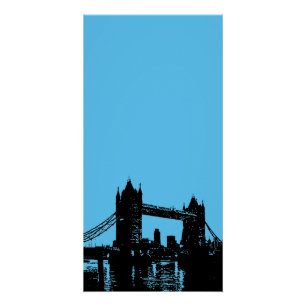 Blauw Zwart Pop Art London Tower Bridge Poster