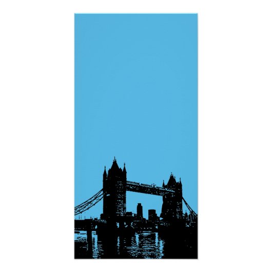 Blauw Zwart Pop Art London Tower Bridge Poster (Voorkant)