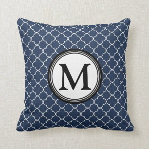Blauw zwart Quatrefoil Monogram Decoratief Pillow Kussen