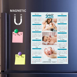 Blauw Zwart Rood 2026 Kalender Fotocollage Magneet