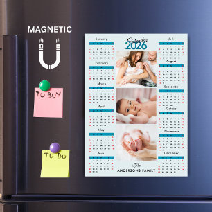 Blauw Zwart Rood 2026 Kalender Fotocollage Magneet