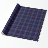 Blauw Zwart Roze Rood Tartan Plaid Cadeaupapier (Uitgerold)