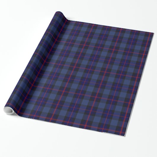 Blauw Zwart Roze Rood Tartan Plaid Cadeaupapier (Uitgerold)