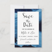 Blauw & Zwart Schilderkwaststreek Kunst Elegant Mo Save The Date (Voorkant)