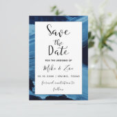 Blauw & Zwart Schilderkwaststreek Kunst Elegant Mo Save The Date (Staand voorkant)