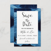 Blauw & Zwart Schilderkwaststreek Kunst Elegant Mo Save The Date (Voorkant / Achterkant)