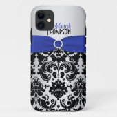 Blauw, zwart, Silver Damask iPhone 5 Hoesje (Achterkant)