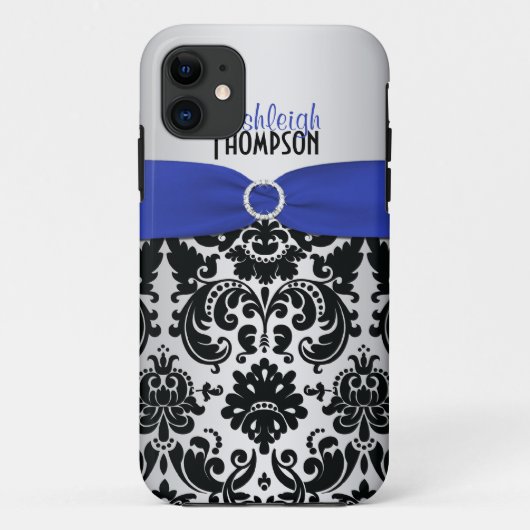 Blauw, zwart, Silver Damask iPhone 5 Hoesje (Achterkant)