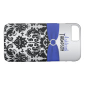 Blauw, zwart, Silver Damask iPhone 7 Hoesje (Achterkant (Horizontaal))