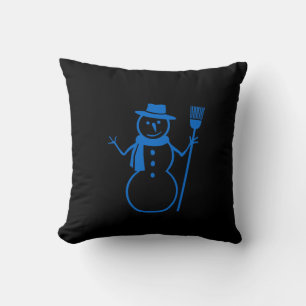 blauw & zwart sneeuwman en PRETTIGE FEestdagen Kussen