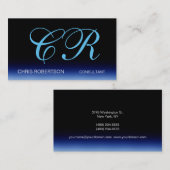 Blauw Zwart Stijlvol Monogram Visitekaartje (Voorkant / Achterkant)