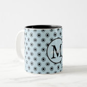 Blauw Zwart Stippen Monogram Tweekleurige Koffiemok (Voorkant links)
