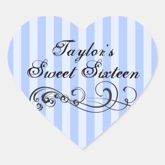 Blauw & Zwart Streep Sweet Sixteen Envelope Sticke Hart Sticker (Voorkant)