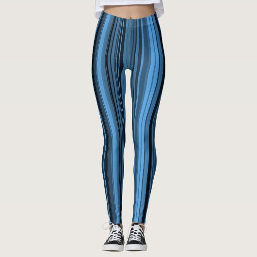 Blauw Zwart Strepen Leggings (Voorkant)