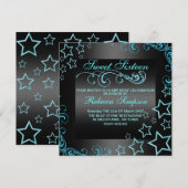 Blauw/Zwart Sweet16 Star & Swirl Verjaardag Uitnod Kaart (Voorkant / Achterkant)