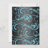 Blauw/Zwart Swirl & Bow Sweet 16 Verjaardag Uitnod Kaart (Achterkant)