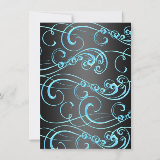 Blauw/Zwart Swirl & Bow Sweet 16 Verjaardag Uitnod Kaart (Achterkant)