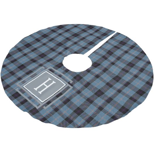 Blauw Zwart Tartan Monogram Kerstboom Rok (Gekanteld)