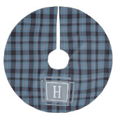 Blauw Zwart Tartan Monogram Kerstboom Rok (Voorkant)