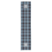 Blauw Zwart Tartan Monogram  Korte Tafelloper (Voorkant)