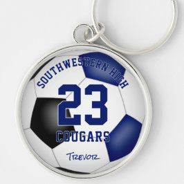 Blauw Zwart Team Kleuren Jongens Meisjes Voetbal Sleutelhanger