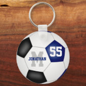 blauw zwart team kleuren jongens voetbal sleutelhanger (Achterkant)