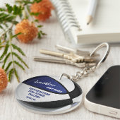 Blauw Zwart Team Kleuren Keepsake Basketbal Sleutelhanger (Voorkant Rechts)